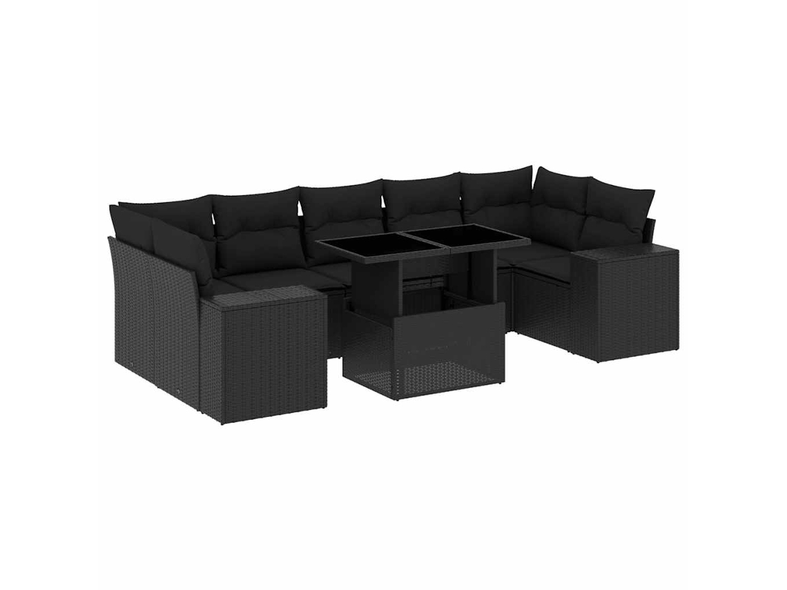 Conjunto de 8 Sofás de Jardim com Almofadões Vime Pe Preto MAISON EXCLUSIVE (8 pcs)