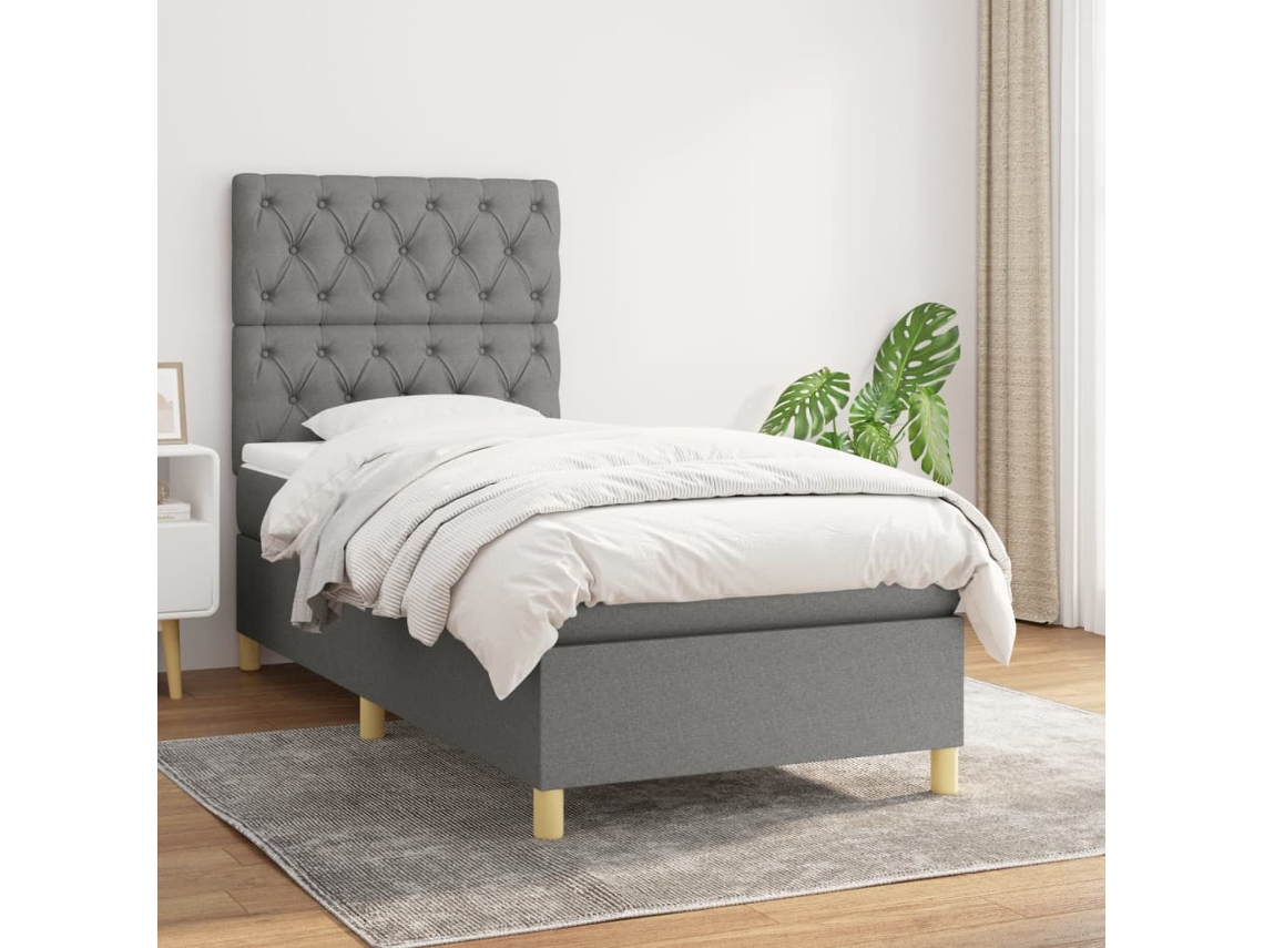Vidaxl Cama Com Molas/colchão 80x200 Cm Tecido Cinzento-escuro
