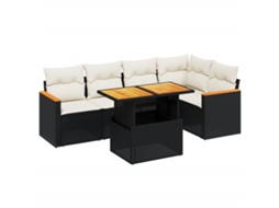 Conjunto 6 Sofás de Jardim com Almofadões VIDAXL Vime Pe Preto