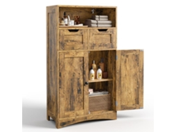 Móvel Baixo Para Banheiro - Bealife - Armazenamento - 2 Gavetas Modulares - Prateleiras Ajustáveis - 2 Portas - Marrom - 60x30x108cm