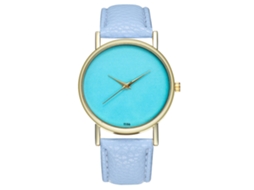 Reloj De Cuero Pu Simple Unisex Dial Redondo Mujer Hombre Cuarzo Azul Claro