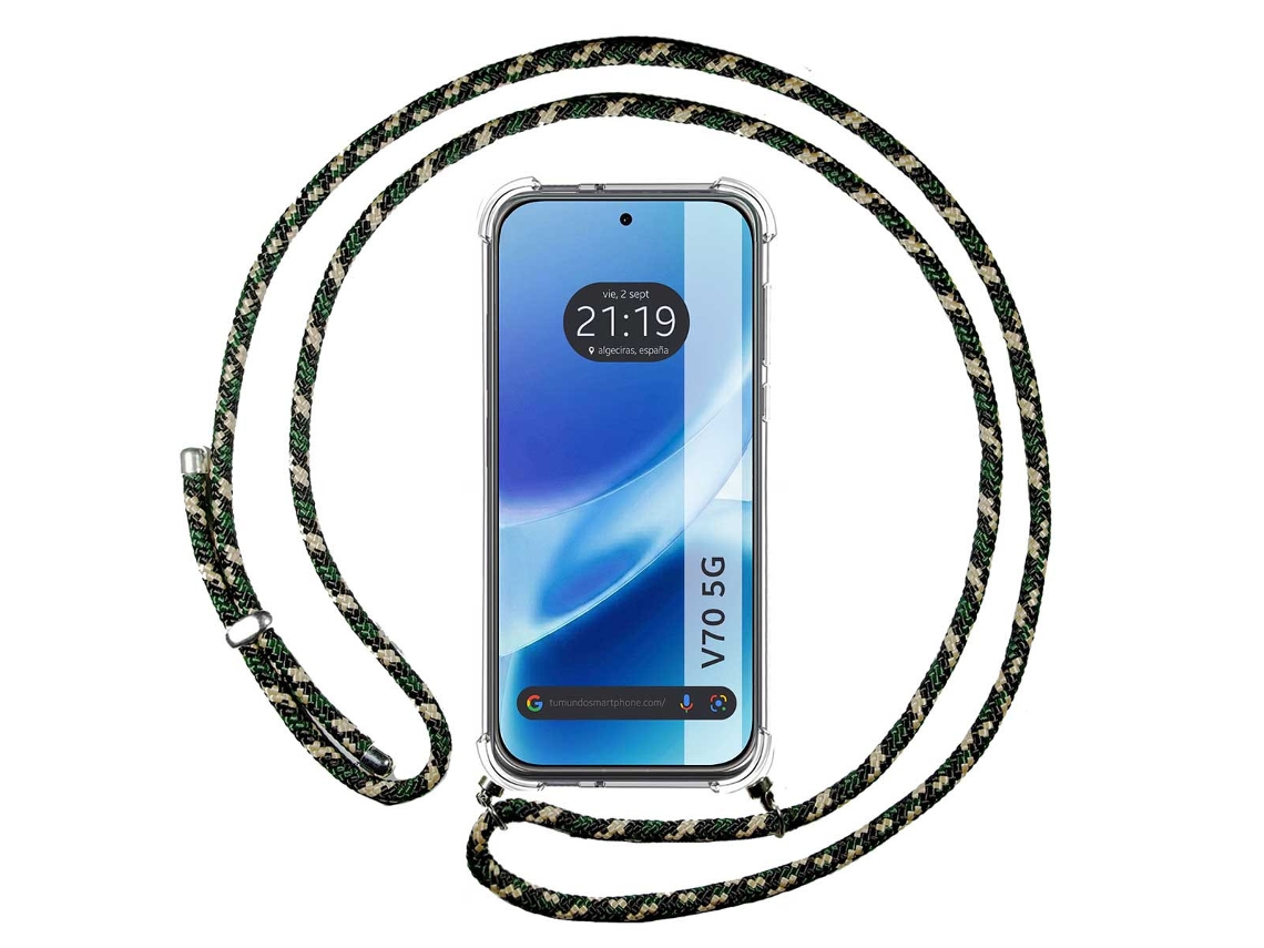 Capa Tumundosmartphone Transparente Para Vivo V70 5g Com Correia Verde/dourado