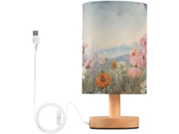 Luminária de cabeceira LED com portas USB, mesa de leitura para quarto, cúpula Tído e base Madeira, escrivaninha para quarto.