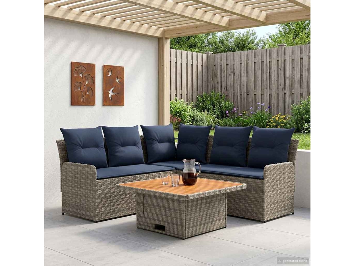 Vidaxl Conjuntos De Móveis 4 Unid. Cinza E Azul Marinho Rattan De Pe