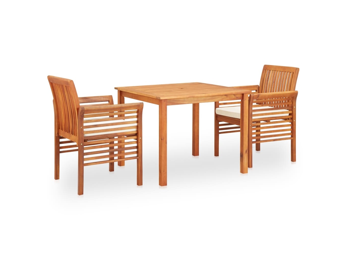Conjunto 3 de jantar exterior c/ almofadões VIDAXL acácia maciça