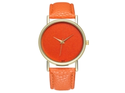 Reloj De Cuarzo Casual Para Mujer Con Dial Naranja Y Correa De Cuero Pu Naranja