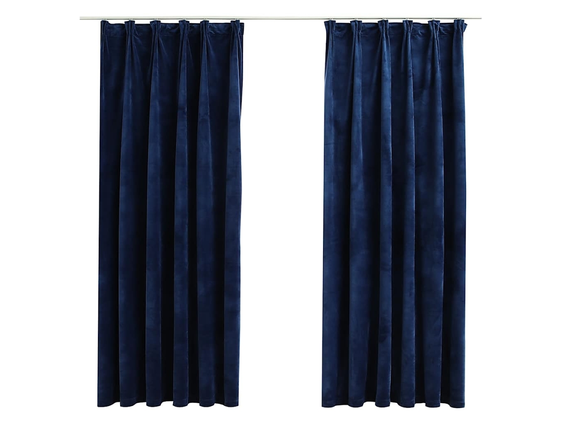 Maison Exclusive - Cortinas Blackout C/ Ganchos 2 Pcs 140x175cm Veludo Azul Escuro