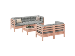 Vidaxl 6 Pcs Conj. Sofás Jardim C/ Almofadões Madeira Abeto-de-douglas