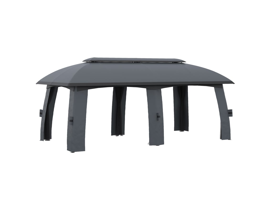 Tenda Jardim 3x6 M Com Teto E Paredes Duplas, Mosquiteiros, Metal Galvanizado Cinza Escuro