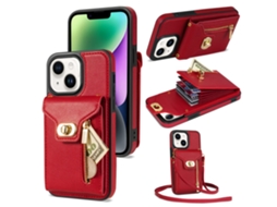 Suporte Casa Para Iphone 14 Pele Sintética Com Porta-cartões Vermelho