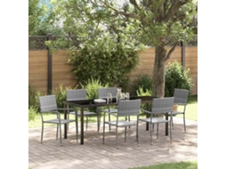 Vidaxl Conjunto De Jantar Para Jardim 7 Unid. Cinzeto Vime Pe