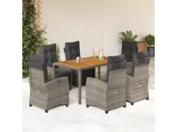 Vidaxl 7 Pcs Conjunto De Jantar P/ Jardim C/ Almofadões Vime Pe Cinza
