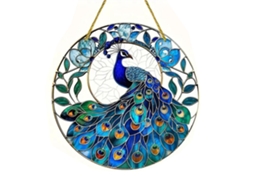 Pavão Yk6010 Quadro 20x20cm Impressão Dupla Lado Pintado