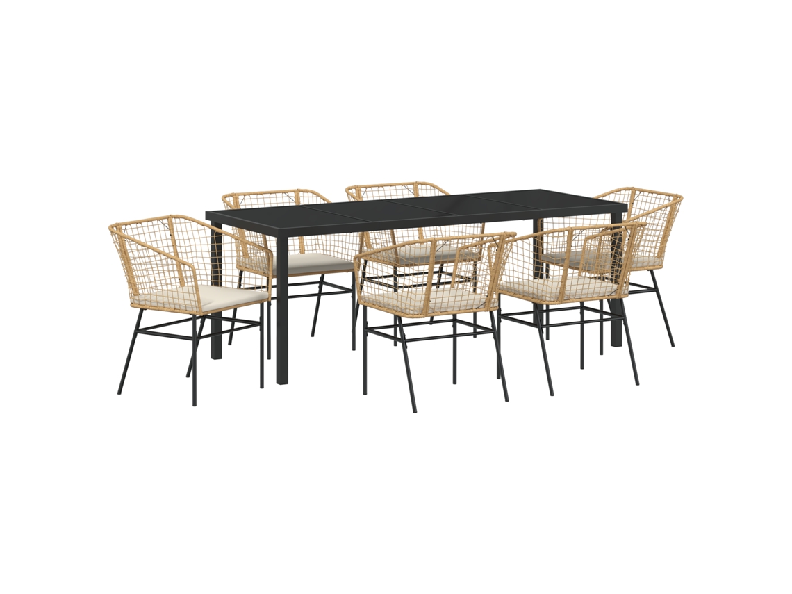 Conjunto 7 Conjunto De Jantar Para Jardim Vidaxl Castanho Vime Pe (200 X 80 X 73 Cm)