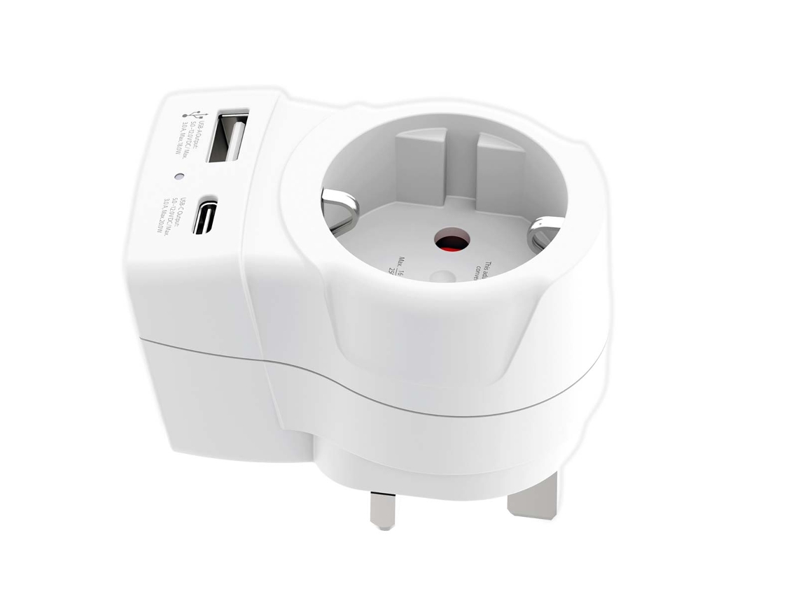 Adaptador SKROSS da Viagem Reino Unido Tipo G com USB para USB-C 20W Branco