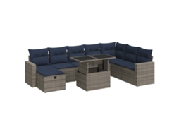 Conjunto de 9 Sofás Jardim com Almofadões Vime Pe Cinzento MAISON EXCLUSIVE (9 pcs)