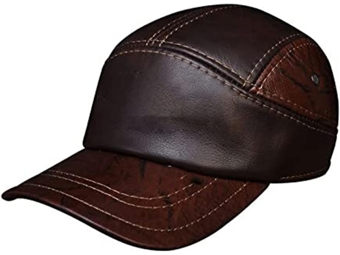 Casquette SFUSHOS de couro legítimo para homens, quente, todas as estações, marrom