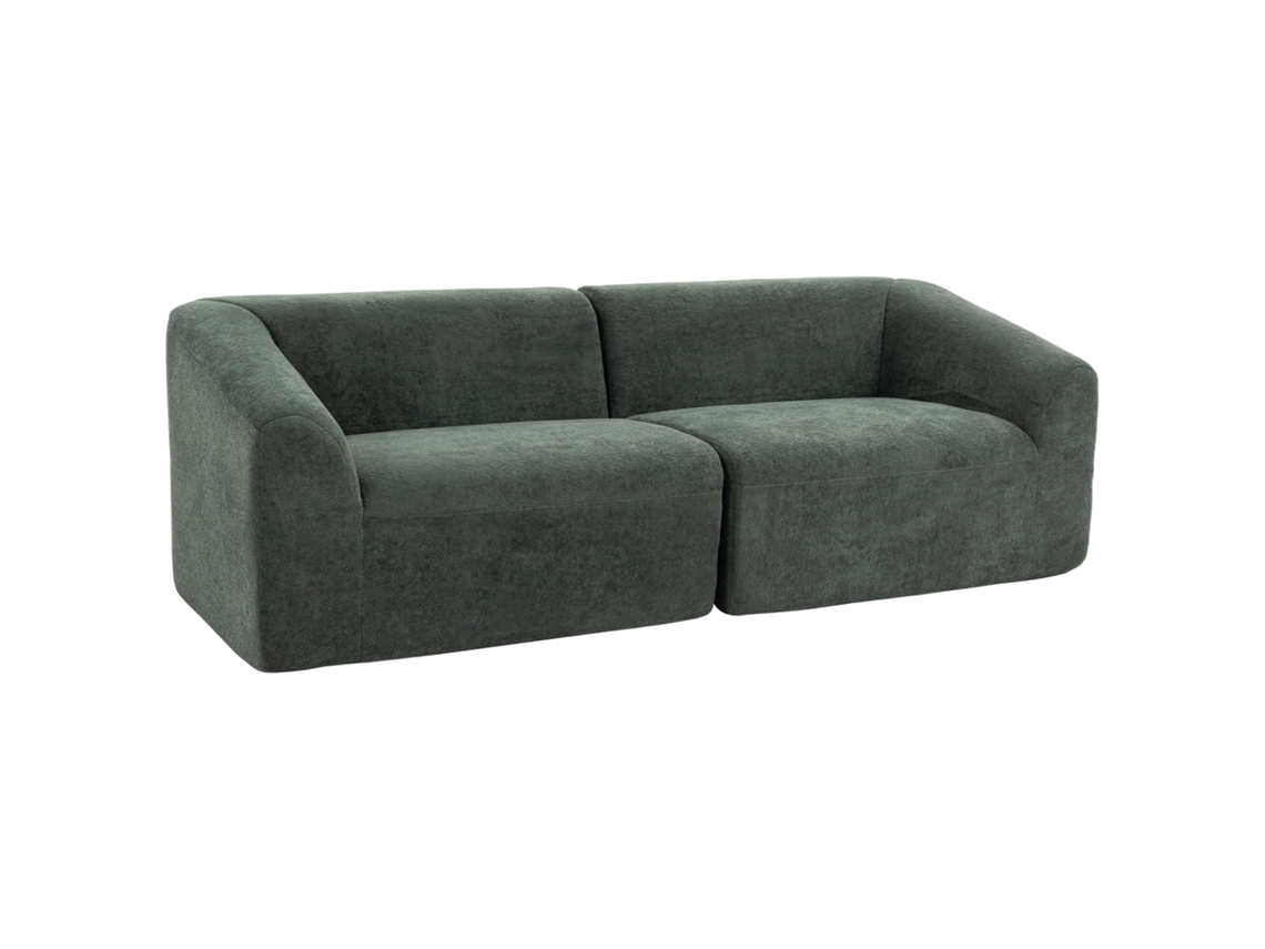 Sofá 3 Lugares Em Ciniela 225 Cm, Estofado Moderno, Assento Amplo, Almofada Com Molas, Verde Escuro