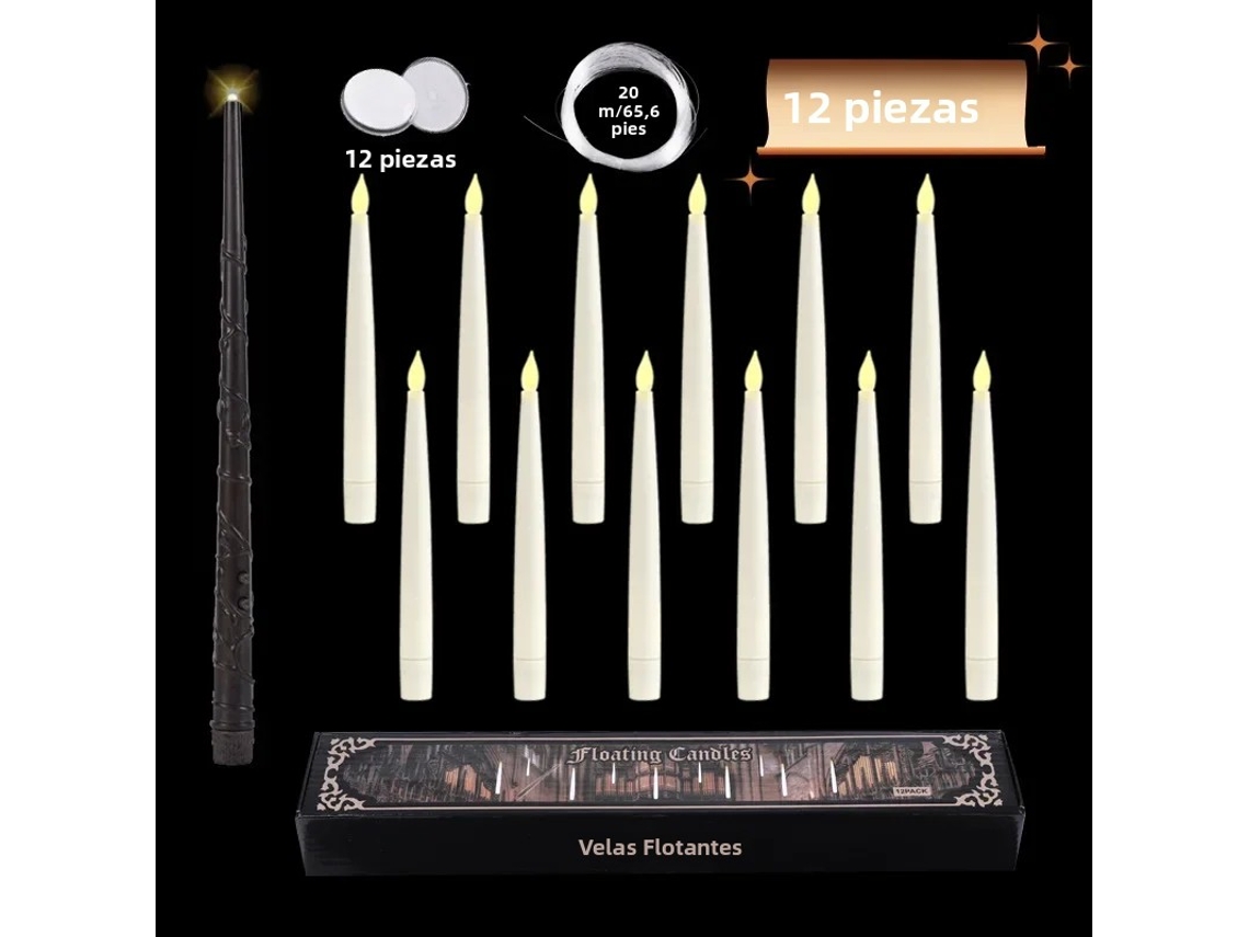 (12) Velas Flutuantes Com Varinhas Mágicas - Chama De Led - Luz Quente - Decorações De Halloween