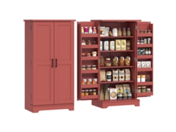 Armário de buffet de cozinha, 5 níveis, portas e prateleiras ajustáveis, 60x40x120cm, efeito madeira vermelho