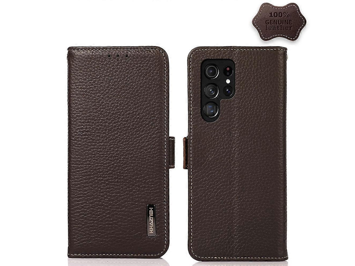 Capa De Celular Khazneh Em Couro Cor Lichia Com Fecho Magnético Lateral E Proteção Rfid Para Samsung Galaxy S23 Ultra 5g