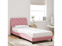 Estrutura De Cama C/ Cabeceira 80x200 Cm Veludo Rosa