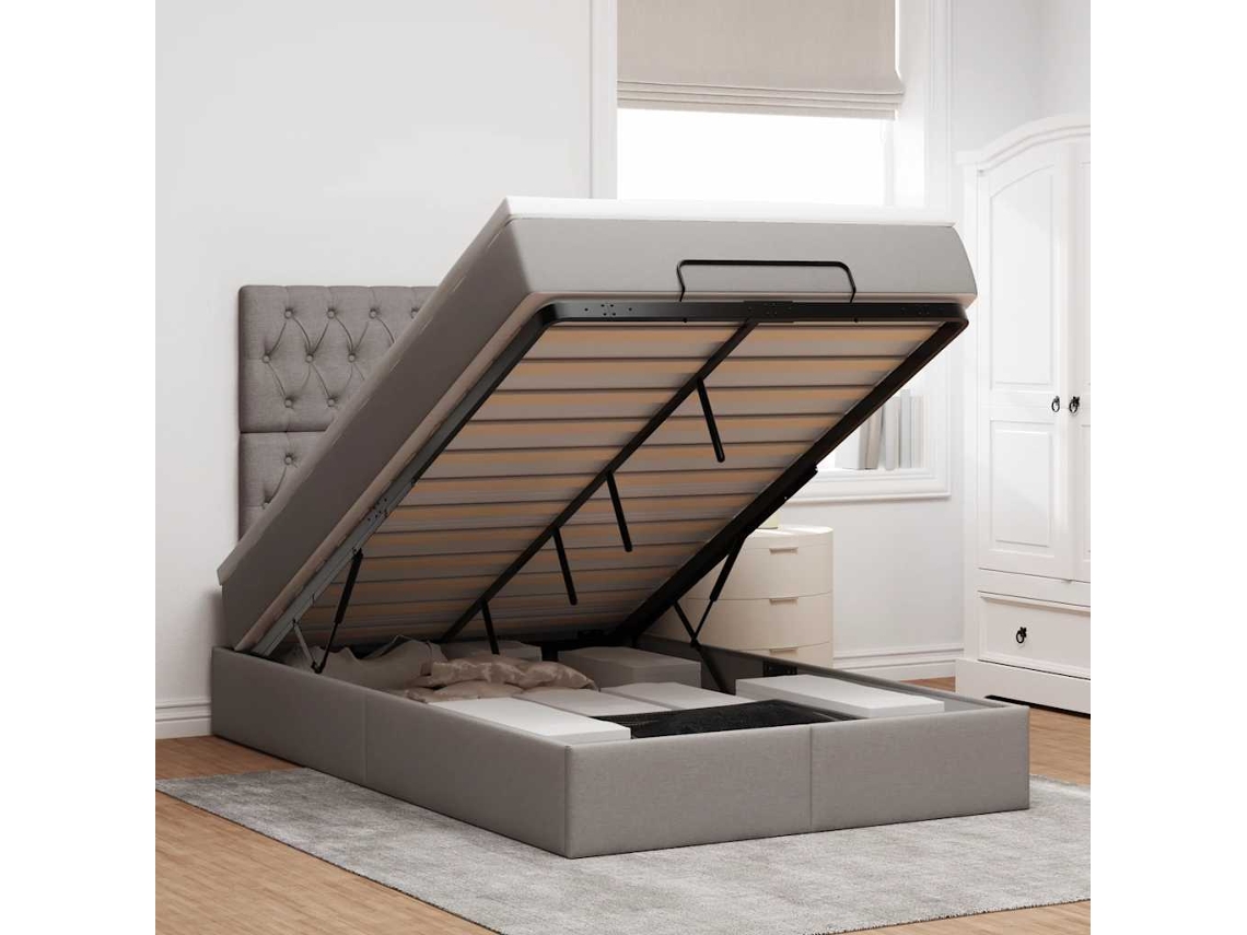Vidaxl Estrutura De Cama Otomana Com Colchão 120x190cm Tecido Cinzento