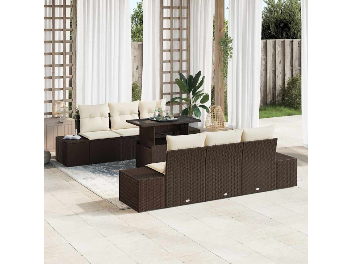Vidaxl Conjunto De Sofás 7 Unid. Marrom E Creme Vime Pe
