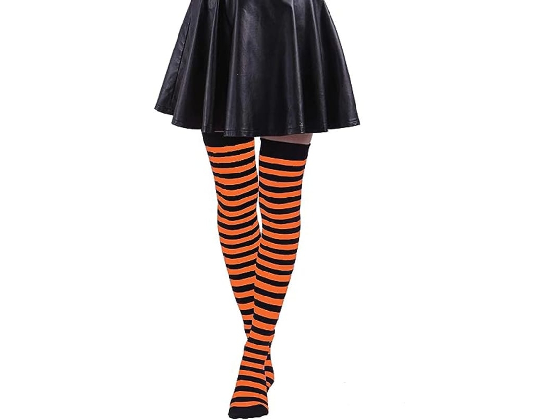 Meias Longas Listradas Laranja E Preta Para Mulheres Altas Do Joelho Para Halloween