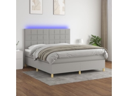 Vidaxl Cama Box Spring C/ Colchão E Led 180x200 Cm Tecido Cinza-claro