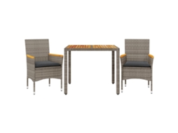 Conjunto de 3 Jantar Jardim com Almofadões Vime Pe/acácia Cinza MAISON EXCLUSIVE