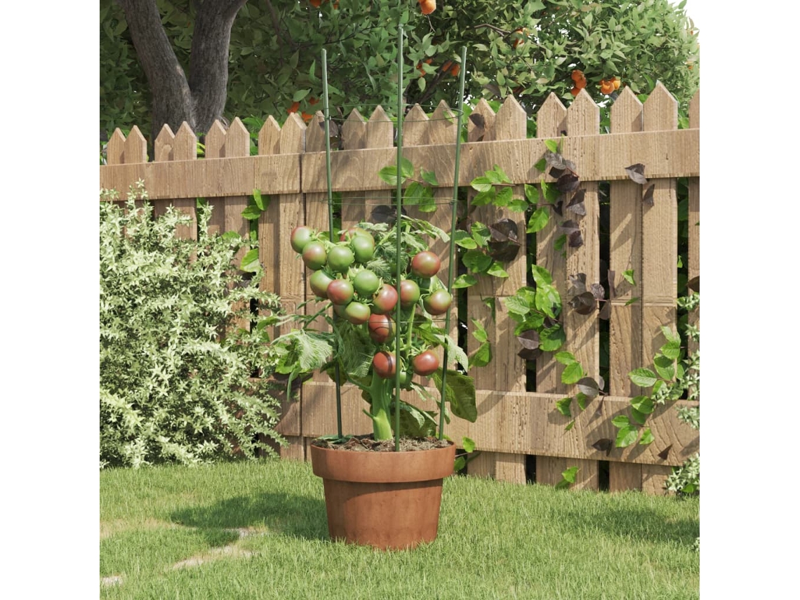 Vidaxl Suportes P/ Plantas De Jardim C/ 3 Anéis 5 Pcs 60 Cm Aço Verde