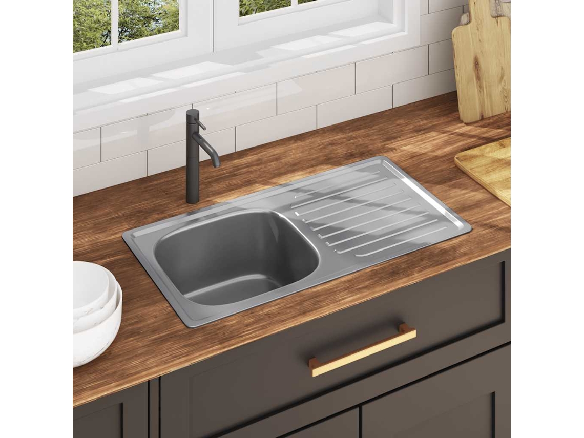 Vidaxl Lava-louças De Cozinha Com Ralo E Sifão Aço Inoxidável