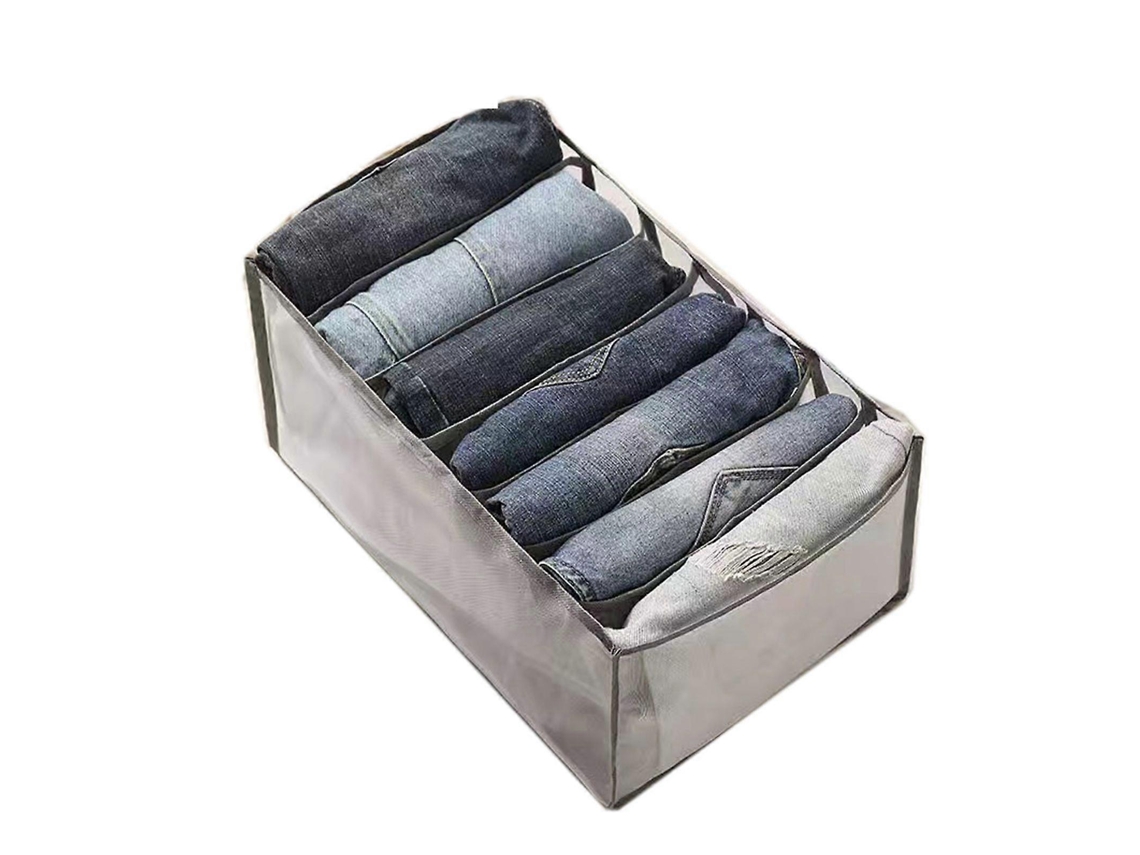Caixa De Armazenamento De Malha Portátil, Divisor De Gaveta Dobrável Multiuso Para Jeans, 7 Células, Cinza Olysi Shop