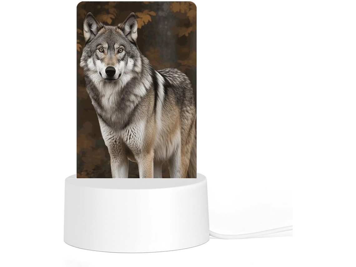 Luminária Noturna De Acrílico Com Base, Na Cor Cinza Escuro Com Estampa De Lobo, Luminária De Led Quarto, Banheiro