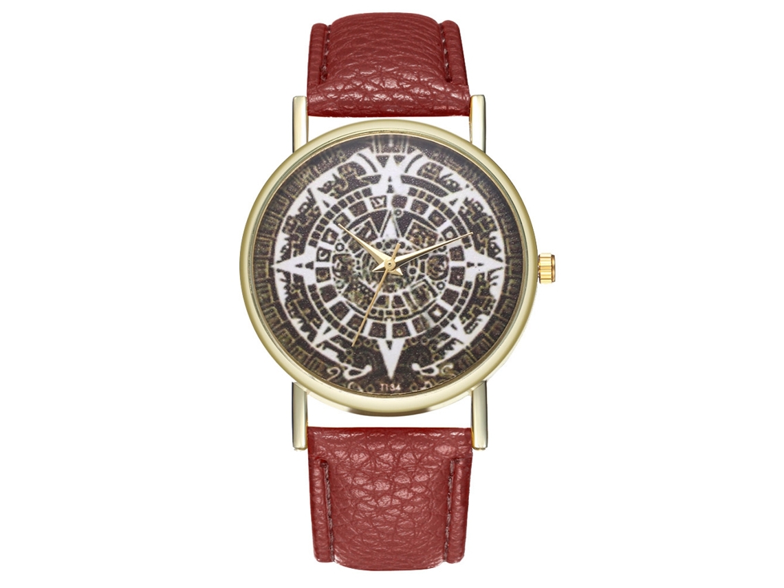 Relógio de Pulso Analógico de Quartzo com Pulseira de Pu Estilo Moderno Elegante Café