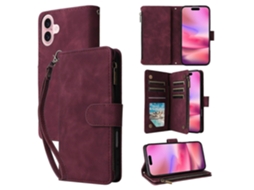 Capa Carteira Compatível Com Iphone 17 Com Zíper, Vários Compartimentos Para Cartão, De Couro Para Celular Com Alça De Pulso, Vinho R