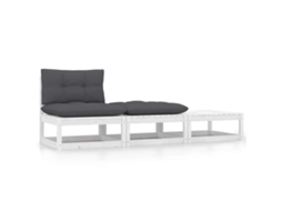 Vidaxl 3 Pcs Conjunto Lounge Jardim C/ Almofadões Pinho Maciço Branco