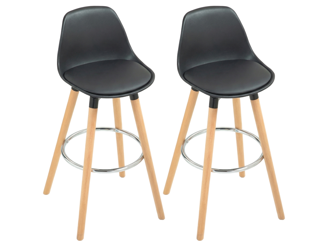 Conjunto de 2 Banquetas de Bar, Cadeiras de Bar com Encosto e Apoio para os Pés, Assento Acolchoado, 43 X 43 X 91 Cm, Pretas CHEZMOI