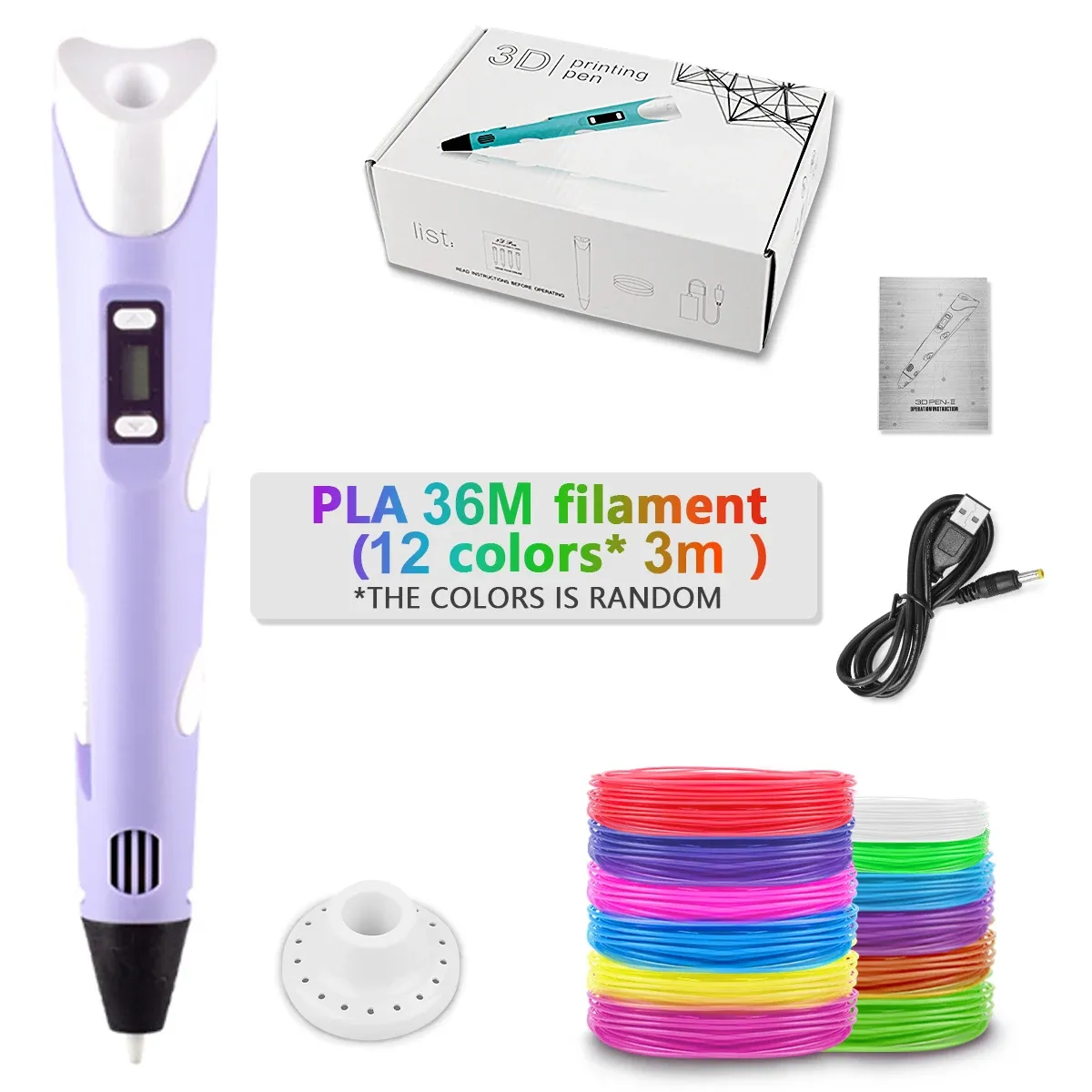 Caneta 3d Com 36 Metros De Filamento Pla(roxo)
