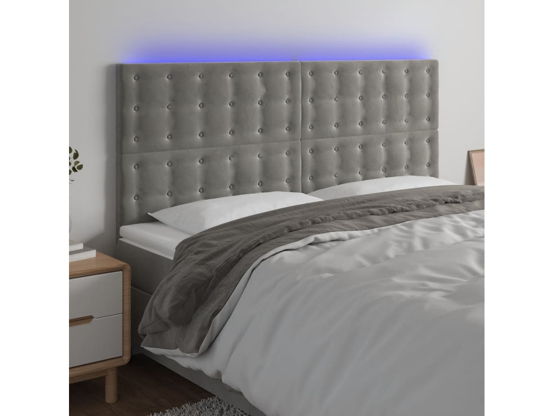 Vidaxl Cabeceira De Cama C/ Led Veludo 160x5x118/128 Cm Cinza-claro