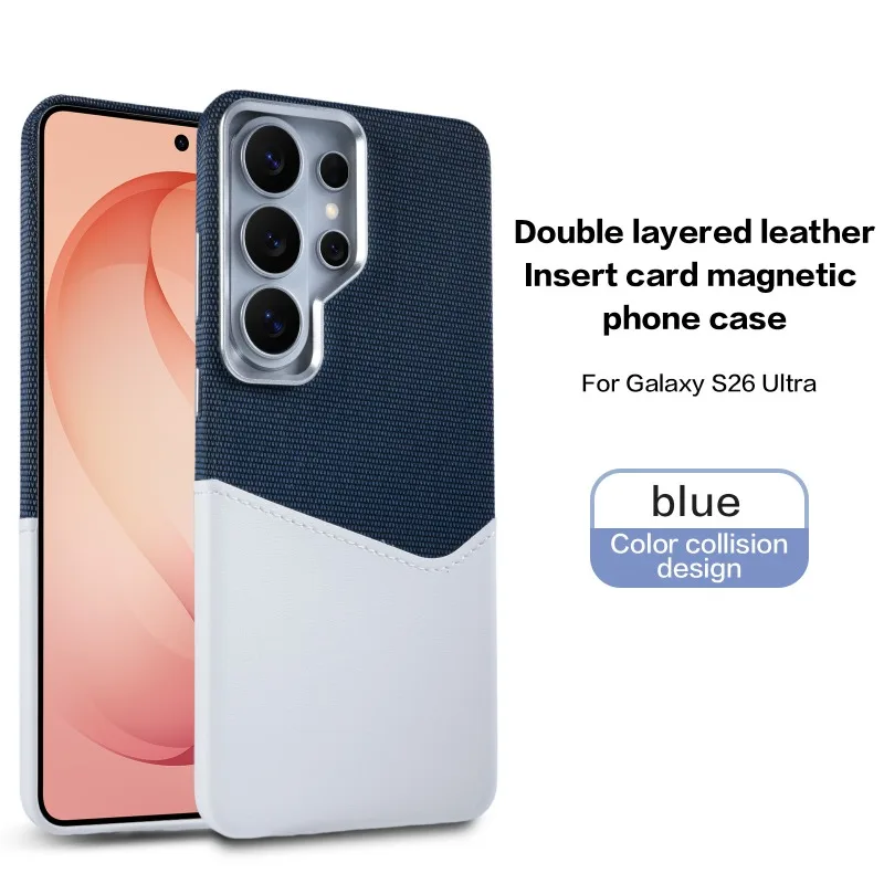 Capa Para Celular Em Couro De Linho (azul S24 Ultra), Com Fixação Magnética E Resistente A Impactos.