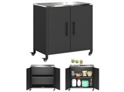 Armário De Jardim Com Mesa De Plantio, Abrigo Para Utensílios Com Bancada De Aço Inoxidável Removível, Prateleira Magnética, Porta Dupla, Rodas