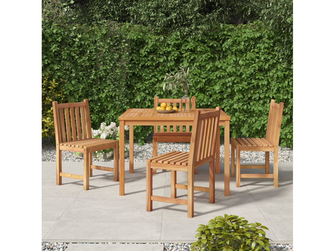 Vidaxl 5 Pcs Conjunto De Jantar P/ Jardim Madeira De Teca Maciça