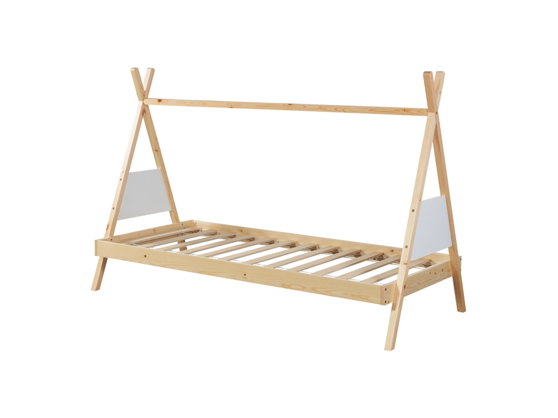Cama de Criança Siikajoki Tipi Estrutura Madeira de Pinho 90X200 Cm Natural/Branco [EN.CASA]