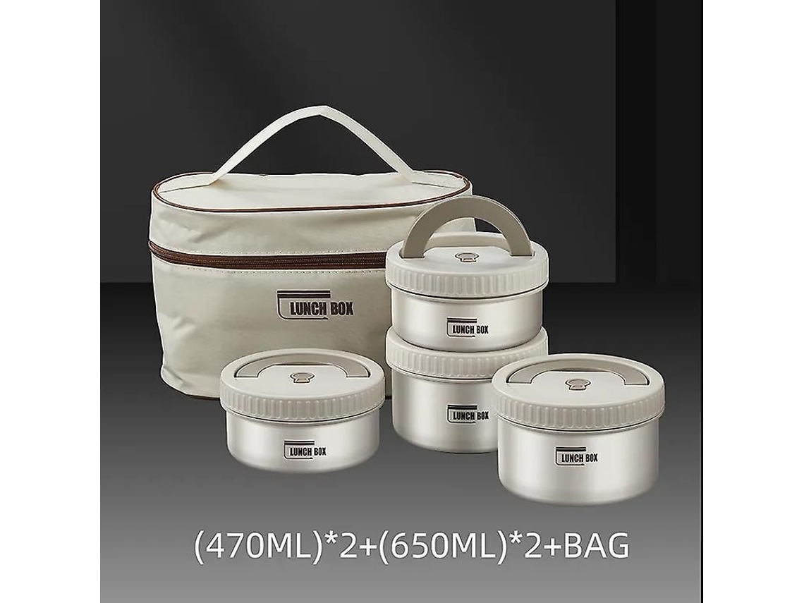 Set De Recipientes De Almuerzo Aislados Portátiles Apilables De Acero Inoxidable Con Bolsa Ecológica Y Hermética 470mlx2 650mlx2 Saco
