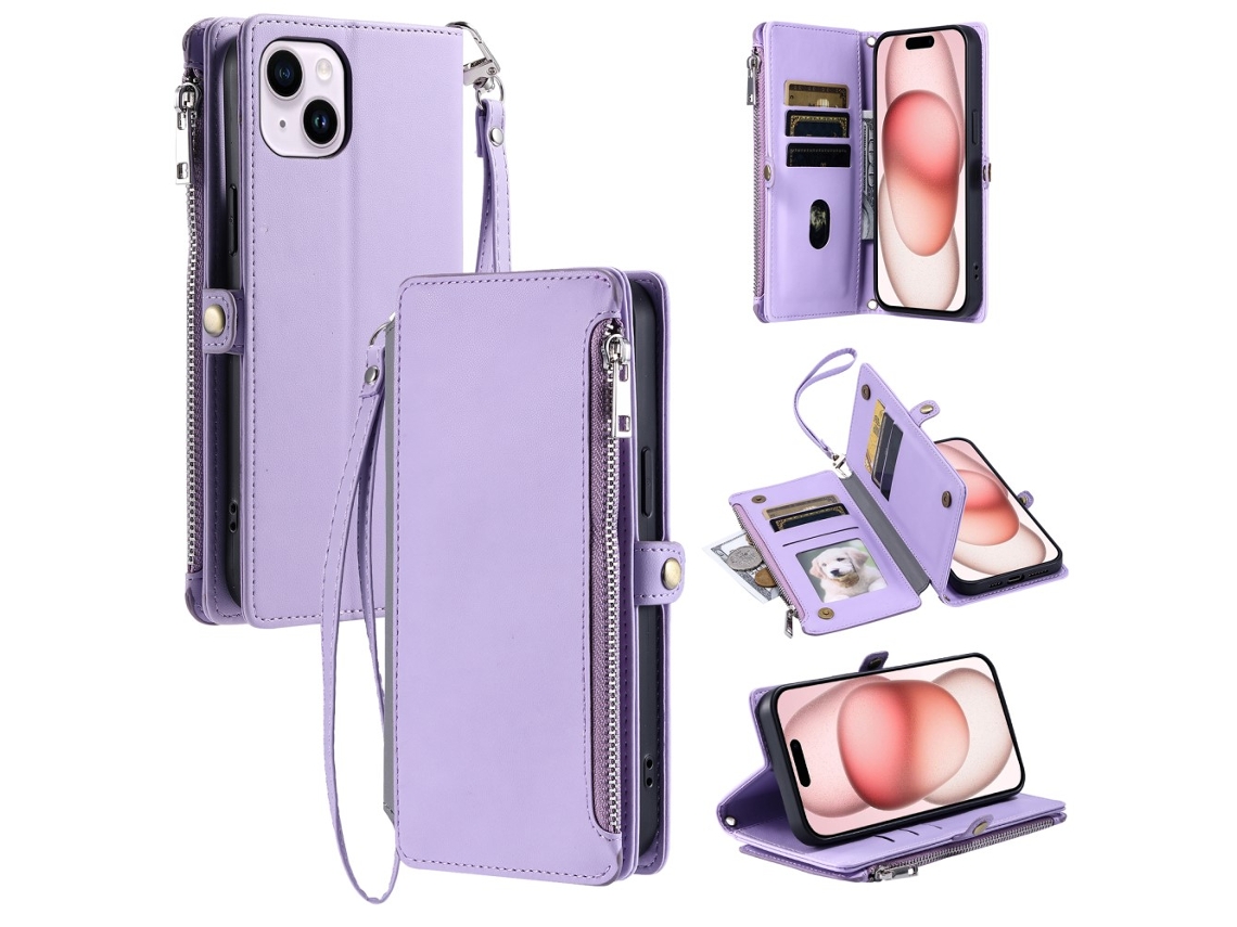 Capa Para Iphone 15 Pele Sintética Anti-choque Roxo