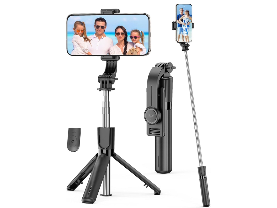 Tripé Para Selfie 4 Em 1 Com Controle Remoto E Suporte Giratório 360° Para Iphone, Android E Gopro (preto)