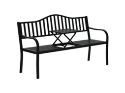 Banco Jardim Ripado 3 Lugares Mesa Elevatória Metal 150x58,5x90cm Preto