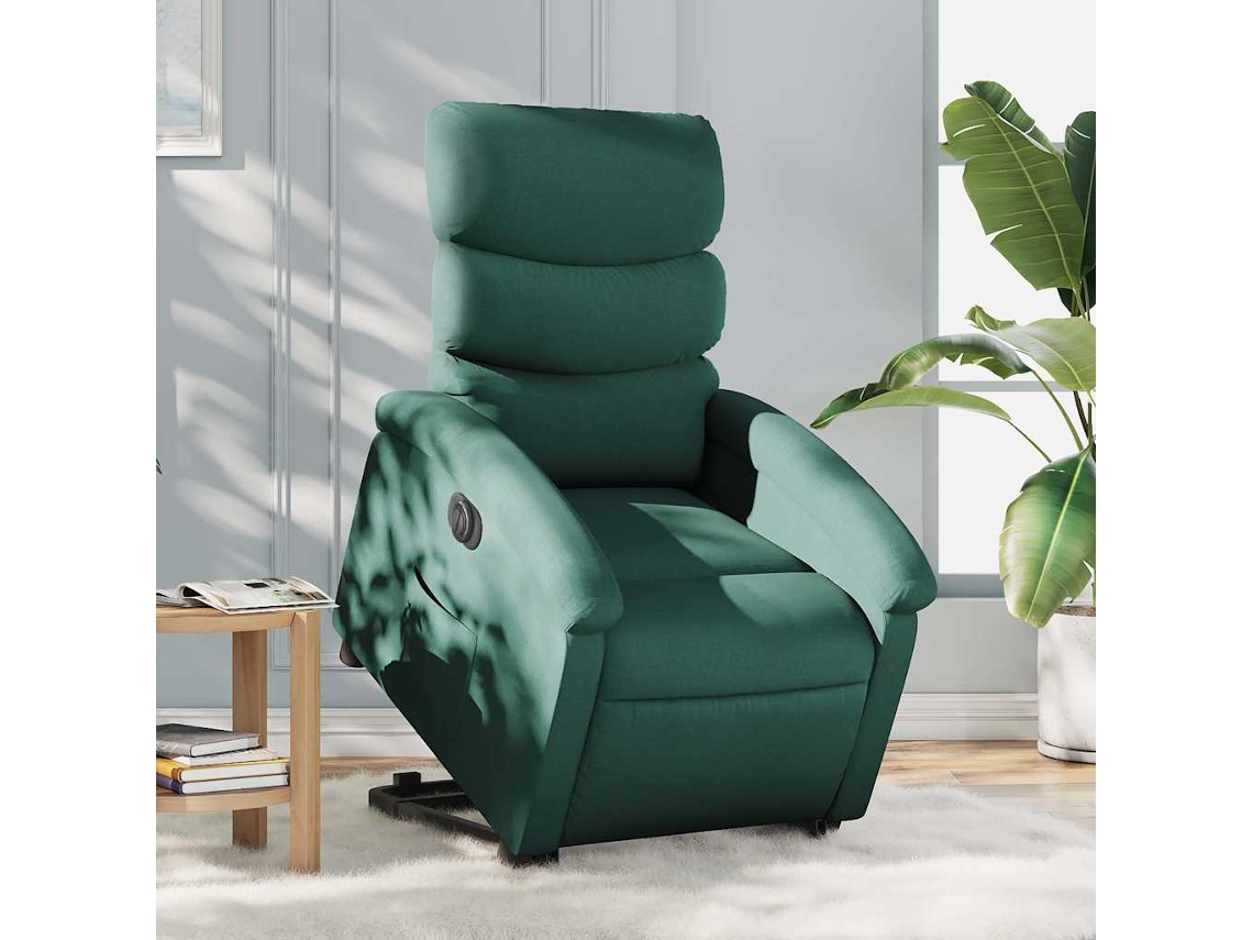 Vidaxl Poltrona Elétrica Reclinável/elevatória Tecido Verde-escuro